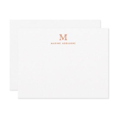 Simple Orange Modern Monogram Initial Note Card