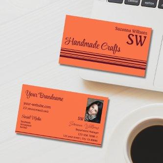 Simple Orange Red Decor Stripes Monogram and Photo