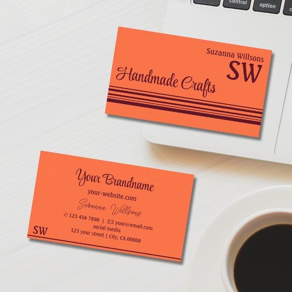 Simple Orange Red Decor Stripes with Monogram Chic
