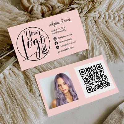 Simple pastel pink hair makeup photo logo qr code