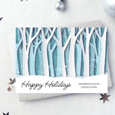 Simple Peaceful Quiet Snowy Woods Business  Holiday Card