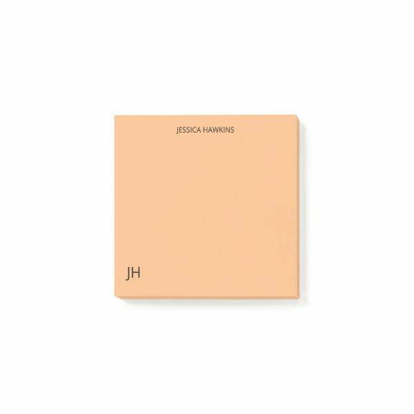 Simple Personal Stationery Monogram Pale Orange Post-it Notes