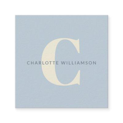 Simple Personalized Monogram and Name in Blue   Square