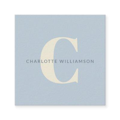 Simple Personalized Monogram and Name in Blue   Square