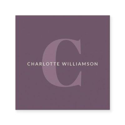 Simple Personalized Monogram and Name in Purple Square