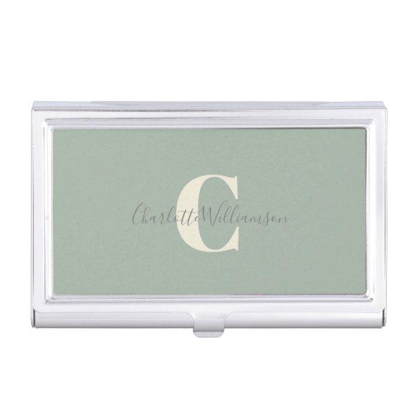 Simple Personalized Monogram and Name in Sage  Case