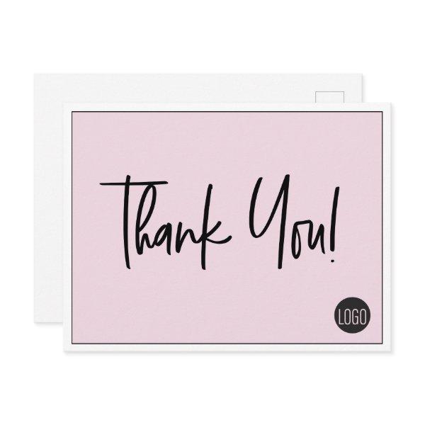 Simple Pink Black Company Logo Custom Thank You  Postcard