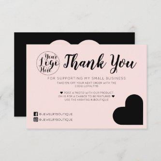 Simple Pink Black Heart Logo Customer Thank You