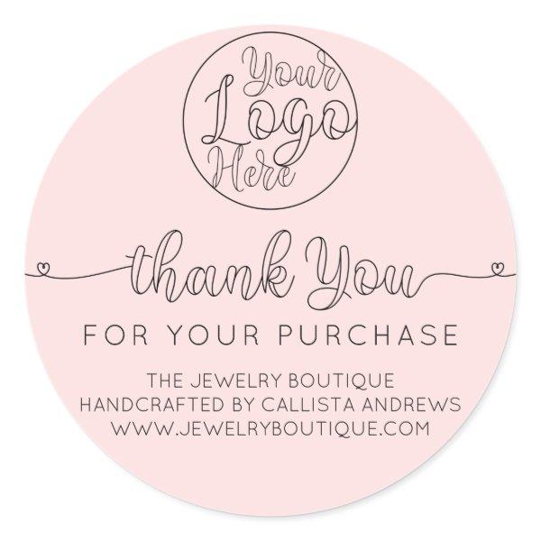 Simple Pink Handwritten Hearts Customer Thank You Classic Round Sticker