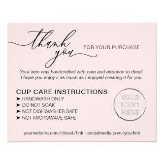 Simple Pink Tumbler Cup Care Instructions Flyer