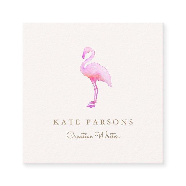 Simple Pink Watercolor Flamingo Square