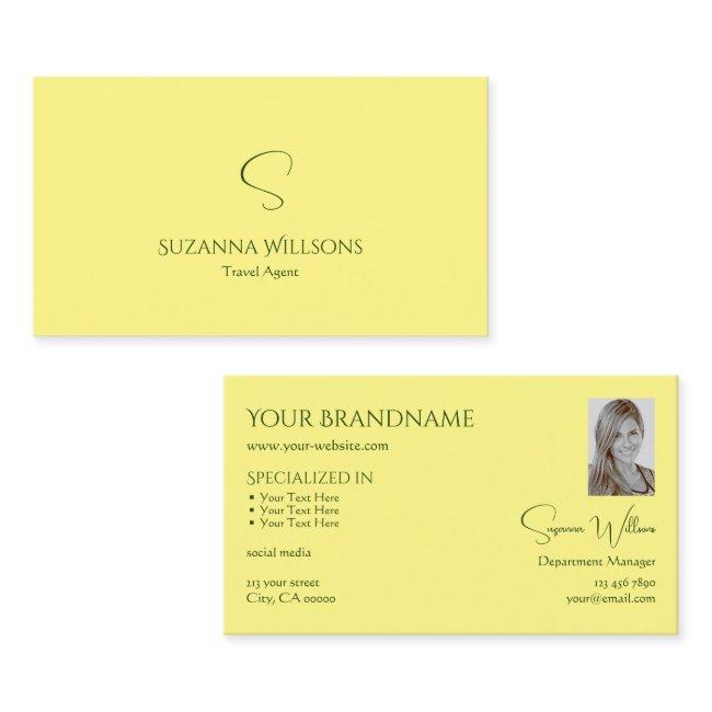 Simple Plain Light Yellow with Monogram and Photo
