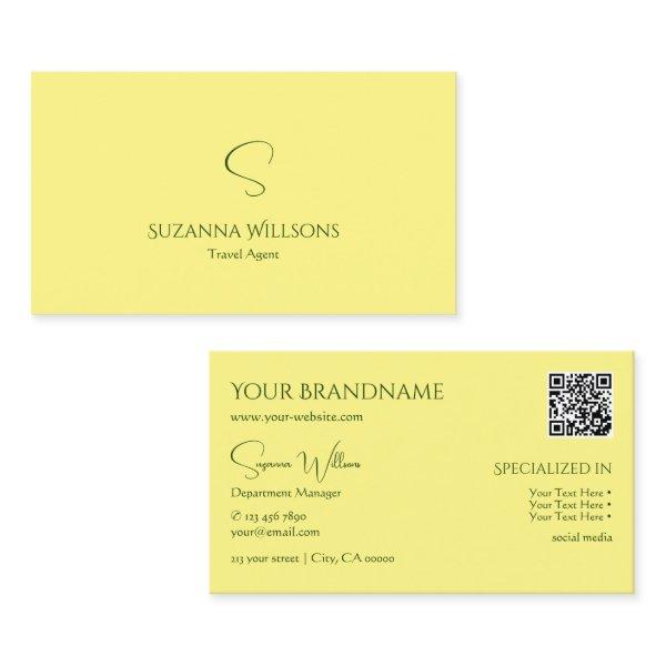 Simple Plain Light Yellow with Monogram QR Code