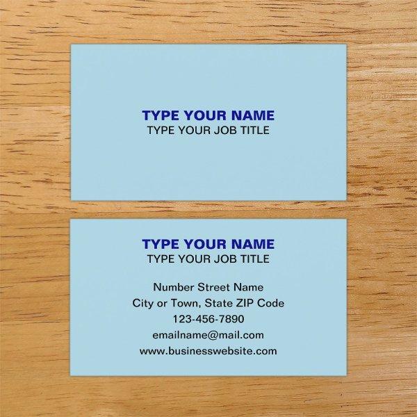 Simple Plain Texts Design Light Blue Calling Card