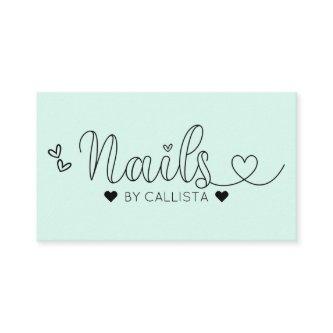 Simple Pretty Mint Hearts Typography Nail Tech