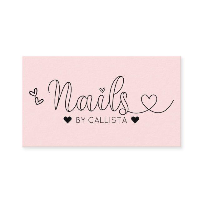 Simple Pretty Pink Hearts Typography Nail Tech