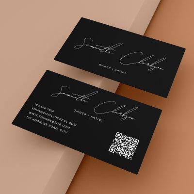 Simple Pure Black Handwritten Script QR code