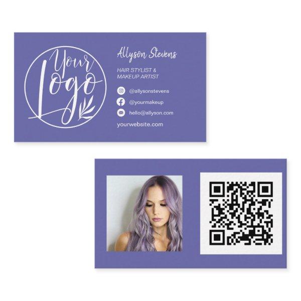 Simple purple blue hair makeup photo logo qr code