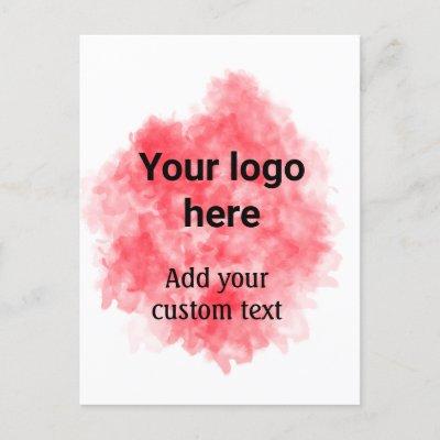 Simple red watercolor add your logo custom text mi postcard