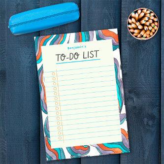Simple Retro Groovy Blue Lined Notebook To Do List Post-it Notes