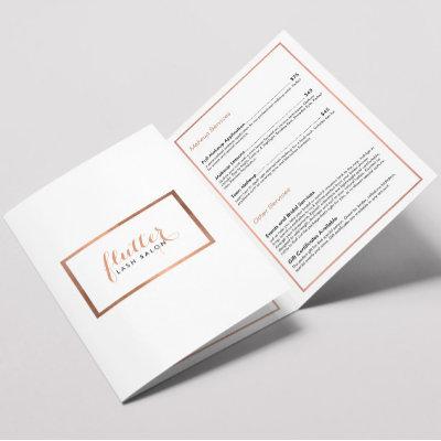 Simple Rose Gold Lash Salon Price List Brochure