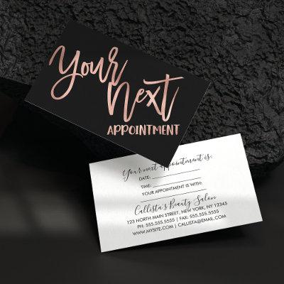 Simple Rose Gold Modern Typography Black White Appointment Card