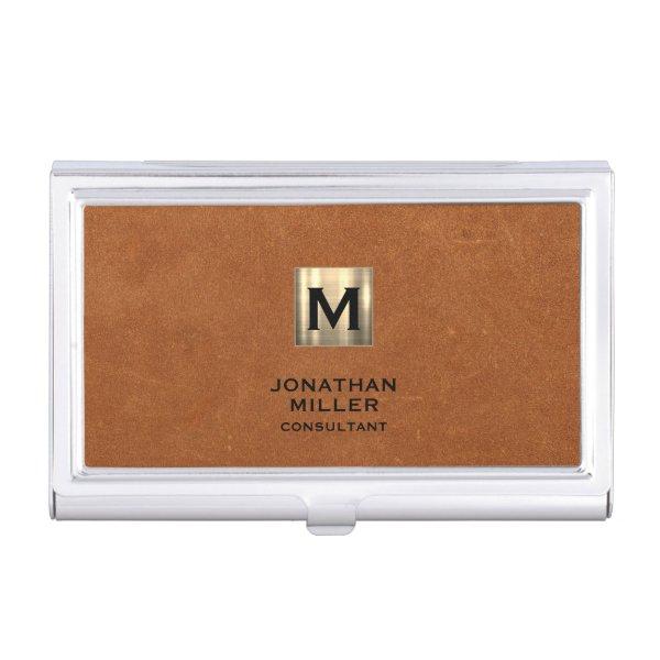 Simple Sable Leather Gold Monogram  Case