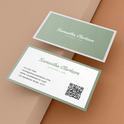 Simple Sage Green Cursive Script Border QR Code