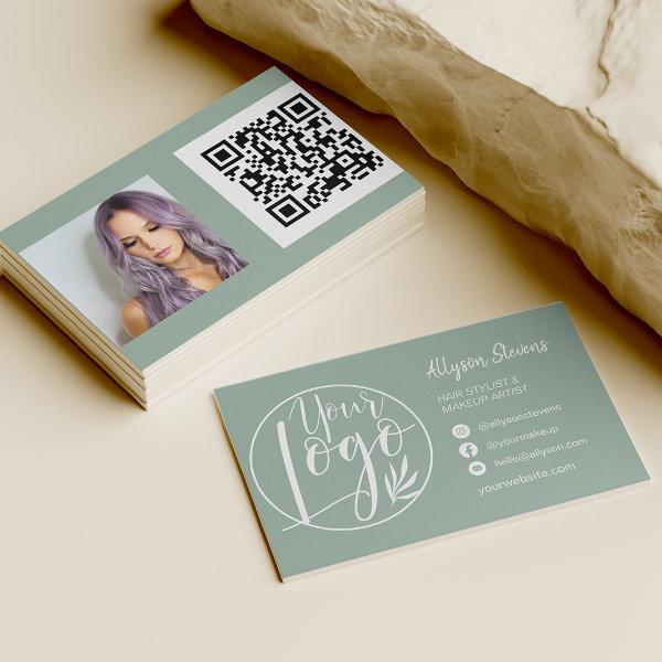 Simple sage green hair makeup photo logo qr code