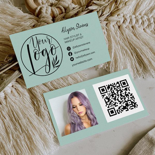 Simple sage green hair makeup photo logo qr code