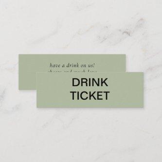 Simple Sage Green Newlywed Wedding Drink Ticket