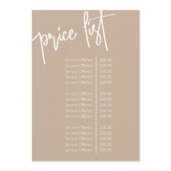 Simple Script Beige Salon Price List Service Menu