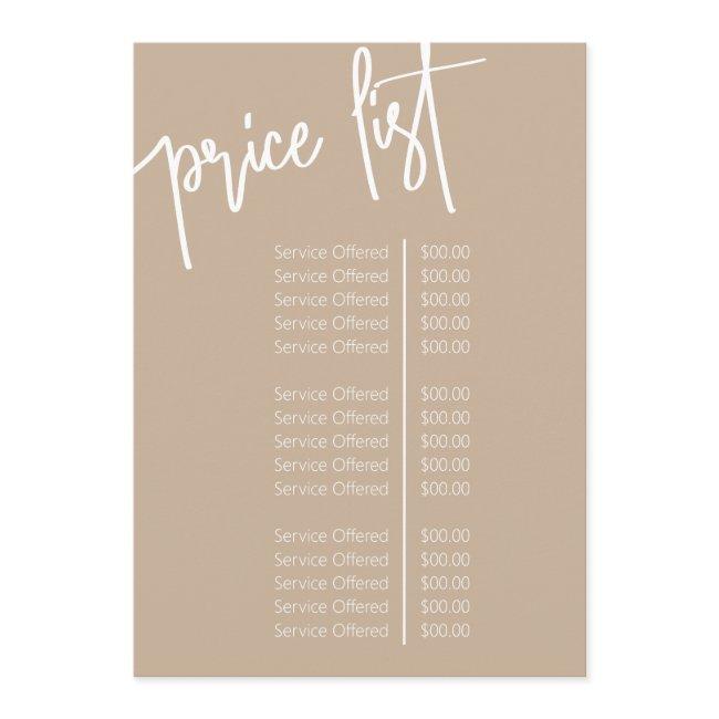 Simple Script Beige Salon Price List Service Menu