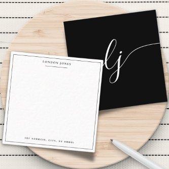 Simple Script Black White Personalized Stationery Note Card