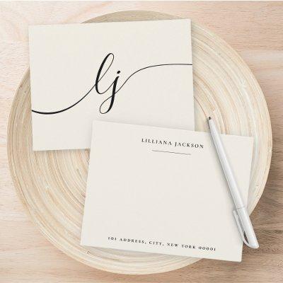 Simple Script Personalized Stationery Monogram Note Card