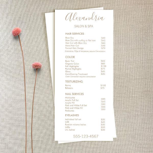 Simple Script Salon Price List Service Menu