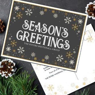 Simple Season's Greetings Gold Snowflake Business  Postcard