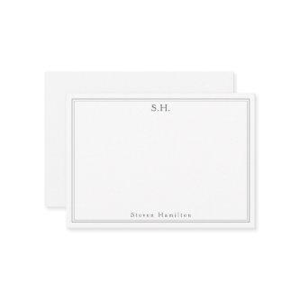 Simple Silver Gray 2 Monogram Name Minimal Border Note Card