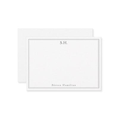 Simple Silver Gray 2 Monogram Name Minimal Border Note Card