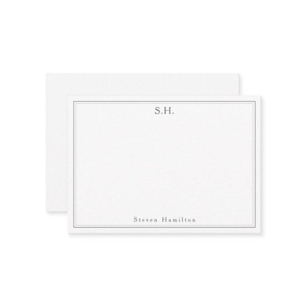 Simple Silver Gray 2 Monogram Name Minimal Border Note Card