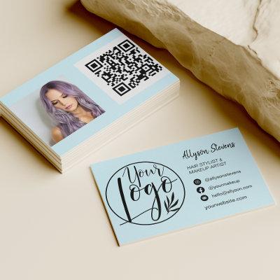 Simple tel blue hair makeup photo logo qr code