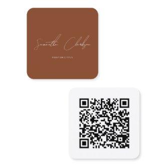Simple Terracotta Handwritten Script QR code Square