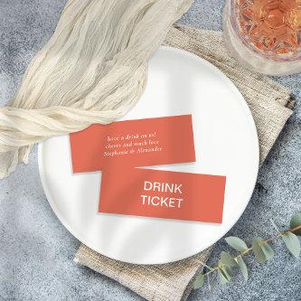 Simple Terracotta Newlywed Wedding Drink Ticket