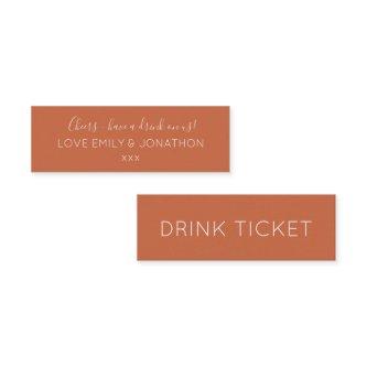 Simple Terracotta Wedding Reception Drinks Ticket