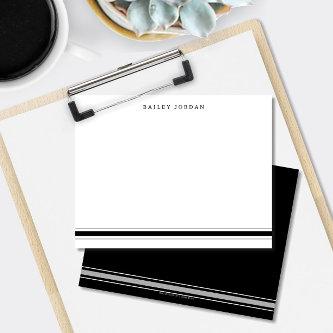Simple Three Stripes Black & Gray Men's Stationery Note Card