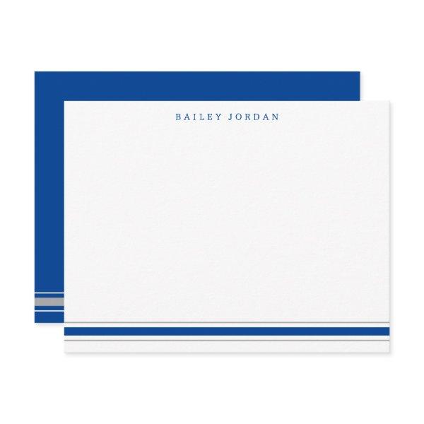 Simple Three Stripes Blue Gray Men's Stationery Note Card