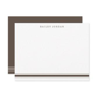 Simple Three Stripes Brown Men's Stationery Note Card