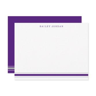 Simple Three Stripes Purple Gray Men's Stationery Note Card