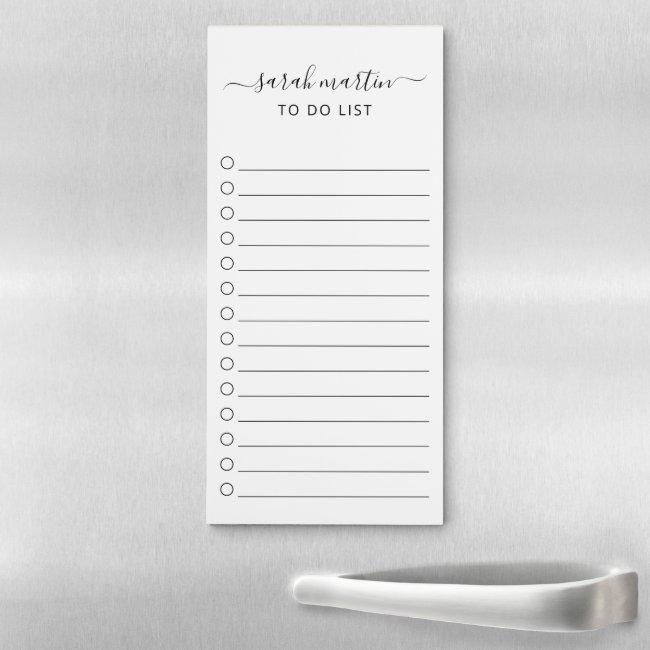 Simple To Do List Modern Black and White Elegant Magnetic Notepad