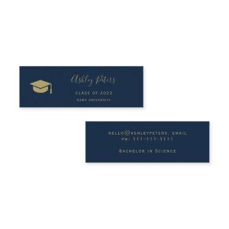 Simple typography navy blue gold cap graduation mini